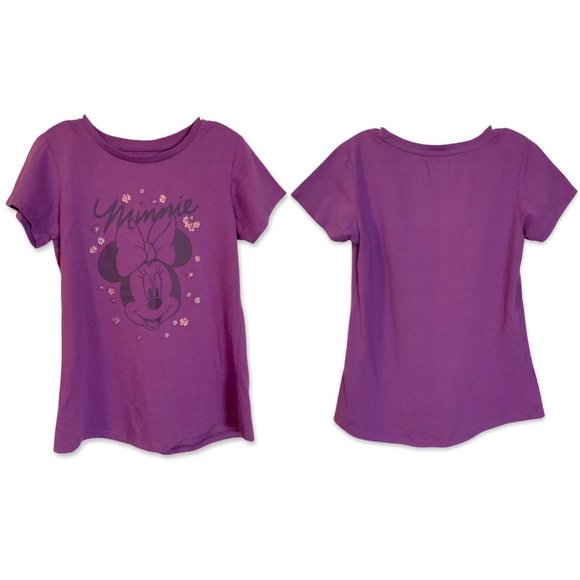 Disney Minnie Mouse Crew Neck Short Sleeve Graphic T-shirt Girls L Purple - Picture 1 of 4